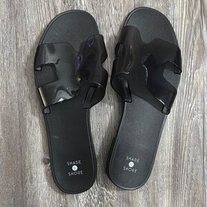 NWT- Shade & Shore Black Geometric Slide Sandals Jelly Slides